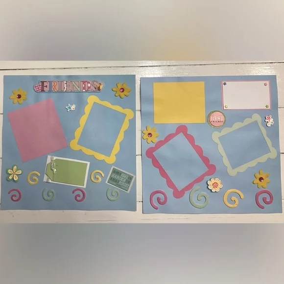 12x12 Pre-Made Friends Colorful Scrapbook Pages Set (4 pages) - Picture 2 of 7